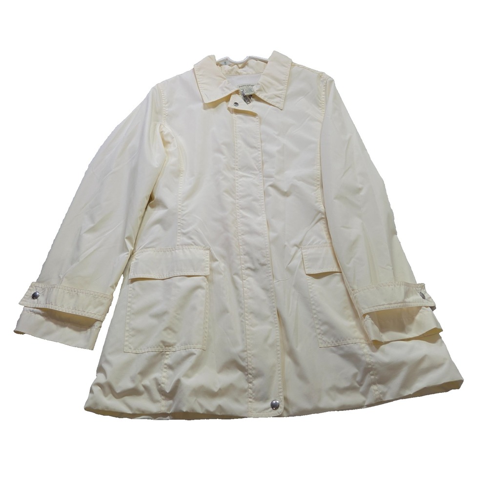Banana Republic Womens Large Rain Jacket Ivory Off White Fleece Lined Snap Zip
